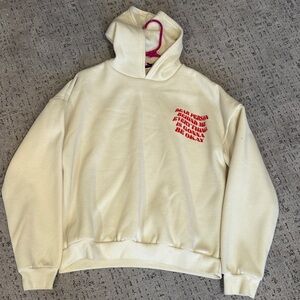 Cream Hoodie with Red Graphic
